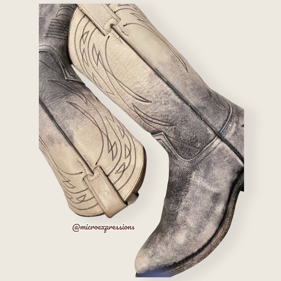 $499 Frye Billy Pull On Ombre Distressed Vintage Black White Western Cowboy Boot - Picture 12 of 13